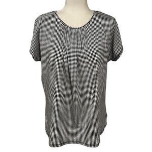 Chaps Houndstooth Pleat Front Stretch Knit Short Sleeve Blouse
